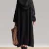 Long Sleeve Plate Buckles Pocket Hooded Maxi Dress - Image 5