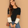 Long Sleeve Round Neck Sweatshirt Women Autumn Colorblock Sweatshirts