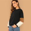 Long Sleeve Round Neck Sweatshirt Women Autumn Colorblock Sweatshirts - Image 2