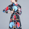 Long Sleeve Shirt Dress Turndown Collar Printed Midi Dress