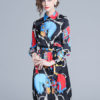 Long Sleeve Shirt Dress Turndown Collar Printed Midi Dress - Image 2