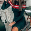 Long Sleeve Sweater Dress Crewneck Striped Shaping Knit Midi Dress - Image 3