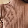Long Sleeve Sweater Dress High Collar Ruffles Knit Shaping Midi Dress - Image 4