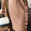 Long Sleeve Sweater Dress High Collar Ruffles Knit Shaping Midi Dress - Image 5