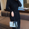 Long Sleeve Sweater Dress High Collar Ruffles Knit Shaping Midi Dress - Image 6