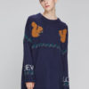 Long Sleeve Sweater Dress Round Neck Animal Letters Print Deep Blue Knit Dress - Image 3
