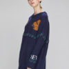 Long Sleeve Sweater Dress Round Neck Animal Letters Print Deep Blue Knit Dress - Image 4