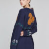 Long Sleeve Sweater Dress Round Neck Animal Letters Print Deep Blue Knit Dress - Image 5