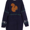 Long Sleeve Sweater Dress Round Neck Animal Letters Print Deep Blue Knit Dress - Image 6