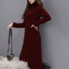 Long Sweater Dress Long Sleeve Dress Turtleneck Pockets Shaping Knit Dress - Image 9