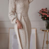 Long Sweater Dress Turtleneck Long Sleeve Sash Knit Dress