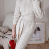 Long Sweater Dress Turtleneck Long Sleeve Sash Knit Dress - Image 3