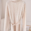 Long Sweater Dress Turtleneck Long Sleeve Sash Knit Dress - Image 4