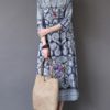 Loose Retro Printing 3/4 Sleeve Maxi Dress