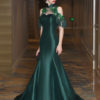 Luxury Mermaid High Collar Sweetheart Illusion Sequin Rhinestones Hunter Green Formal Dresses - Image 4