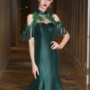 Luxury Mermaid High Collar Sweetheart Illusion Sequin Rhinestones Hunter Green Formal Dresses - Image 2
