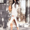 Maxi Sweater Dress Women Long Sleeve Dress Turtleneck Split Knit Dress - Image 3