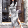 Maxi Sweater Dress Women Long Sleeve Dress Turtleneck Split Knit Dress - Image 5