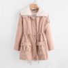 Pink Fleece Lined Preppy Zipper Women Winter Coat