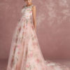 Pink Prom Dresses 2019 Long Floral Print Organza Pageant Dress Backless Chapel Train Party