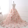 Pink Prom Dresses 2019 Long Floral Print Organza Pageant Dress Backless Chapel Train Party - Image 2