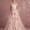 Pink Prom Dresses 2019 Long Floral Print Organza Pageant Dress Backless Chapel Train Party - Image 10
