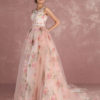 Pink Prom Dresses 2019 Long Floral Print Organza Pageant Dress Backless Chapel Train Party - Image 9