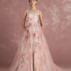 Pink Prom Dresses 2019 Long Floral Print Organza Pageant Dress Backless Chapel Train Party - Image 8