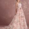 Pink Prom Dresses 2019 Long Floral Print Organza Pageant Dress Backless Chapel Train Party - Image 6