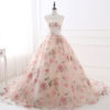 Pink Prom Dresses 2019 Long Floral Print Organza Pageant Dress Backless Chapel Train Party - Image 3