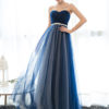 Prom Dress Strapless Dark Navy Sweetheart Neckline Long Party Dresses Beaded Sash Pleated Tulle Floor Length Evening Dress - Image 4