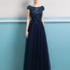 Prom Dresses 2019 Long Dark Navy Evening Dress Jewel Neck Open Back Sequin Flowers Beaded Tulle Floor Length Formal Gowns - Image 3