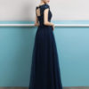 Prom Dresses 2019 Long Dark Navy Evening Dress Jewel Neck Open Back Sequin Flowers Beaded Tulle Floor Length Formal Gowns - Image 5
