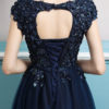 Prom Dresses 2019 Long Dark Navy Evening Dress Jewel Neck Open Back Sequin Flowers Beaded Tulle Floor Length Formal Gowns - Image 6