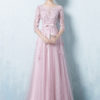Prom Dresses 2019 Long Tulle Backless Prom Dress Lace Applique Three Quarter Sleeve Sash Maxi Occasion Dress