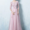 Prom Dresses 2019 Long Tulle Backless Prom Dress Lace Applique Three Quarter Sleeve Sash Maxi Occasion Dress - Image 2