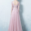 Prom Dresses 2019 Long Tulle Backless Prom Dress Lace Applique Three Quarter Sleeve Sash Maxi Occasion Dress - Image 5