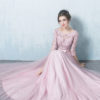 Prom Dresses 2019 Long Tulle Backless Prom Dress Lace Applique Three Quarter Sleeve Sash Maxi Occasion Dress - Image 4