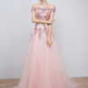 Long Tulle Off The Shoulder Lace Applique Beading Flower Prom Dress With Train