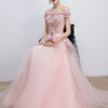 Long Tulle Off The Shoulder Lace Applique Beading Flower Prom Dress With Train - Image 5