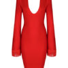 Party Dress Plunging Neckline Fringe Bell Sleeve Spring Women Bodycon Dress - Image 2
