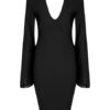 Party Dress Plunging Neckline Fringe Bell Sleeve Spring Women Bodycon Dress - Image 4