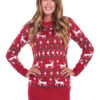 Red Sweater Dress Long Sleeve Christmas Print Shaping Knit Mini Dress