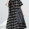 Retro Plaid Patchwork Irregular Long Dress