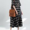 Retro Plaid Patchwork Irregular Long Dress - Image 2