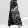 Retro Plaid Patchwork Irregular Long Dress - Image 3