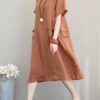 Retro Women Casual Cotton Solid Color Dress