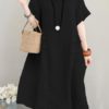 Retro Women Casual Cotton Solid Color Dress - Image 6