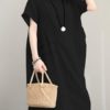 Retro Women Casual Cotton Solid Color Dress - Image 7