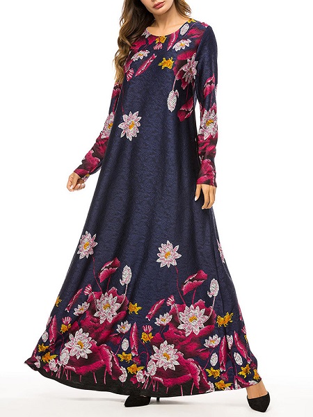 Rose floral print long dress